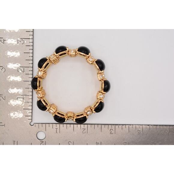Stretchy Bracelet Black Cabochon Rhinestone Crystal Gold Tone Shiny Bin6 - Picture 12 of 12